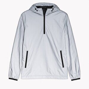 Forever 21 Men’s Reflective Hooded Windbreaker Jacket M Silver Gray Pullover Zip